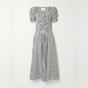 SLEEPER Marquise Vichy 100% Linen Lounge Midi Dress Black White | Size Small